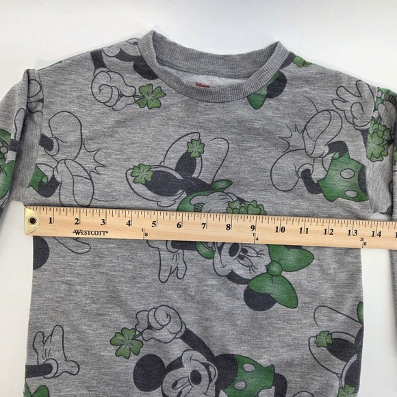 Disney Minnie Mouse Sweatshirt Joggers Kids 5T Grey Lucky Clover St Patricks Day - Picture 6 of 9